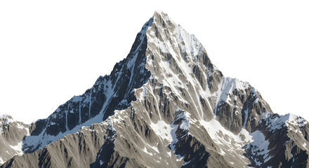 Majestic snow capped mountain peak isolated on transparent background