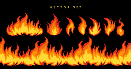 Colored hand drawn fire shape set. Pastel pencil doodle bundle for collage, sticker, poster, banner. Vector illustration