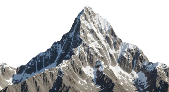 Majestic snow capped mountain peak isolated on transparent background