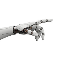 Robotic hand pointing with intricate mechanical details isolated on transparent background