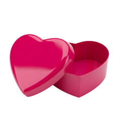 Pink heart shaped gift box open isolated on transparent background