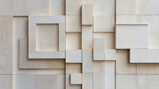 Minimalist Abstract Geometric Stone Wall Facade with Pale Tones