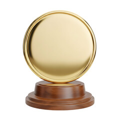 Blank gold trophy with wooden base isolated on transparent background