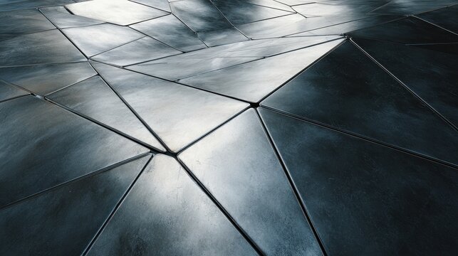 Abstract Metallic Geometric Floor Surface with Undulating Textured Panels - Powered by Adobe