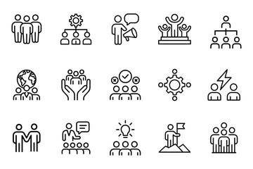 Collection of teamwork and leadership icons for business and management purposes