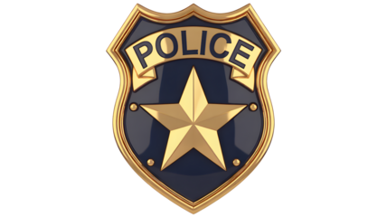 Professional golden police badge emblem with star and POLICE text, symbolizing authority, justice, and security for law enforcement projects.
