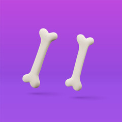3d white bone for Halloween decoration, Dog Bone Cookie Snack, Medical and health concepts. Vector illustration Isolated on a purple Background