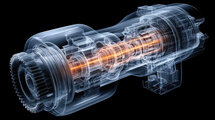 Futuristic Transparent Mechanical Component with Glowing Core in a Technical Concept Design