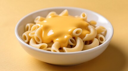 Bowl of Macaroni and Cheese with Smooth Yellow Sauce on Plain Background