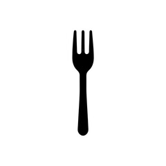Simple black fork on white view on transparent background silhouette