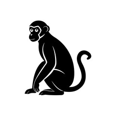 Silhouette of a sitting monkey on transparent background