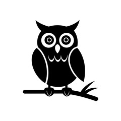 Silhouette owl perched on a branch on transparent background