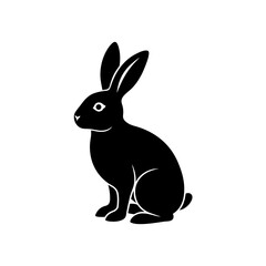Silhouette of a sitting rabbit art on transparent background
