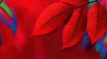 Bright red leaves are prominently displayed, with a soft, colorful background enhancing their vividness. The scene captures the essence of autumn and natures beauty.
