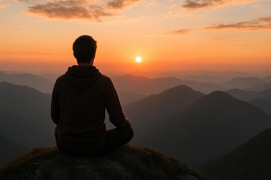 Person sitting cross-legged on mountain top