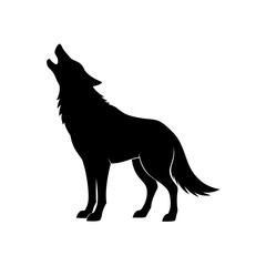 Silhouette howling wolf design art on transparent background