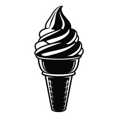 Classic black and white soft serve ice cream cone drawing symbolizing sweet treats and desserts for marketing and design projects silhouette