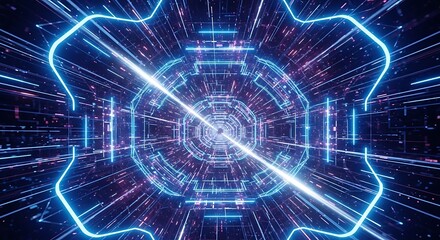 Futuristic digital abstract art with glowing neon lines and circuits.