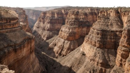 Majestic Grand Canyon Landscape with Layered Rock Formations and Deep Shadows.