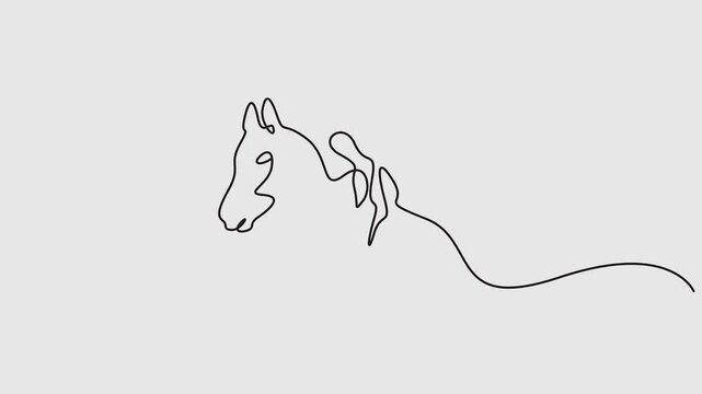 Continuous one line drawing of horse animation, Self animated single line drawing horse logo animation. Full length one line 4k animation