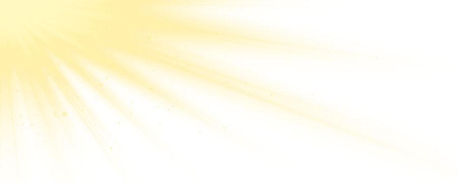 Yellow sunlight rays with soft glow from the top on transparent background. Png light sunlight, sun bright sunbeam, shine glowing sunshine lens.