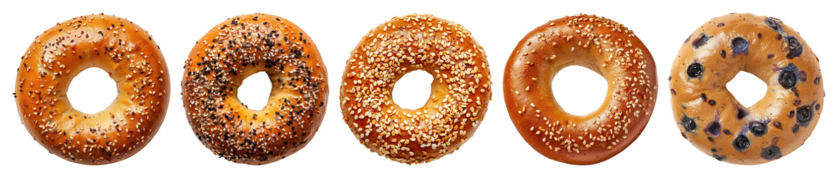 PNG Assorted bagels on display, element set on transparent background