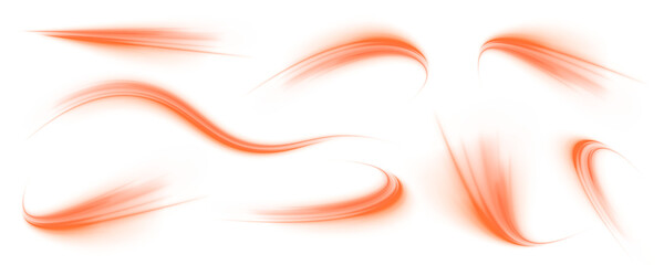 Long exposure night shot of racing car lights creates smooth red streaks. Dynamic city road environment adds futuristic motion effect. Great for urban speed illustrations.