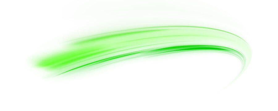 Green glowing swirl on white background. Fresh wind swirl with green leaves and glitter and neon green lines. Featuring an abstract, transparent effect with rotating beams, streaks PNG