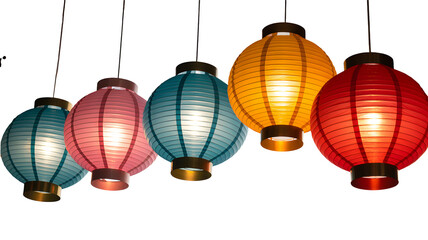 Vibrant paper lanterns illuminate the space with colorful light, perfect for events, celebrations, and festive occasions, creating a warm ambiance.