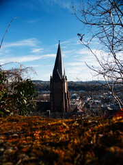 Church Steeple Overlooking Town
