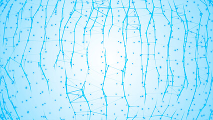 Blue wave background with flowing lines connected by dots. Plexus-like texture, reflecting the chaos of digital networks and neural systems. Perfect for technology, healthcare, and business.