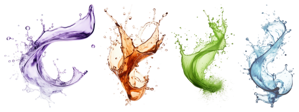 PNG Colorful liquid splash art, element set on transparent background - Powered by Adobe