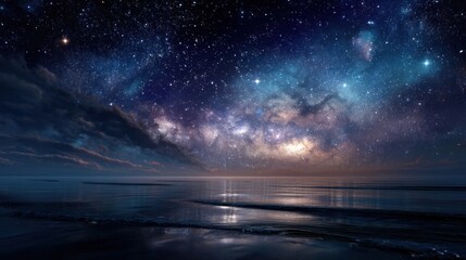 Night sky over ocean