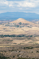 Hita, Spain, - October 11, 2025: Views of the town of Hita, province of Guadalajara, from the harvested cereal fields in Hita, Spain