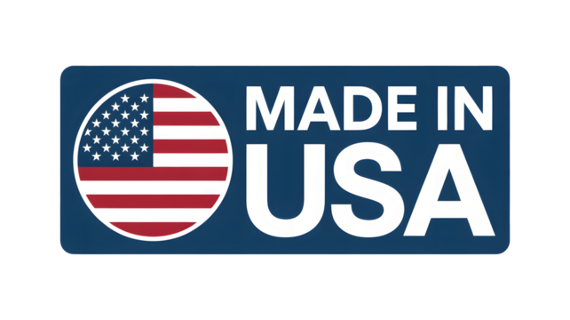 Bold 'Made in USA' emblem with iconic American flag inspires national pride and supports domestic manufacturing for a trusted quality seal.