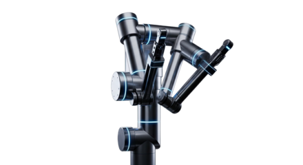 Advanced robotic arm with articulated joints isolated on transparent background