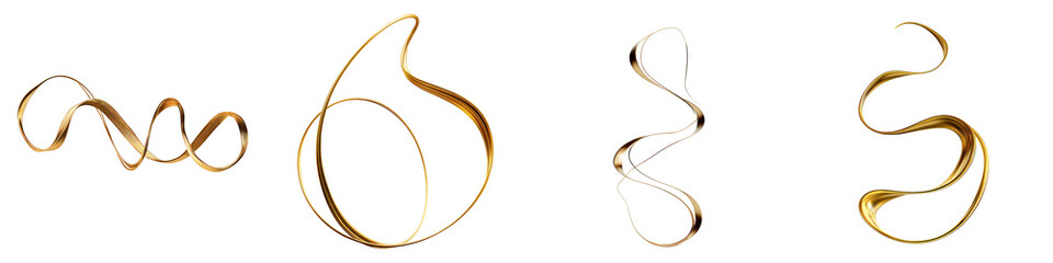 Golden wavy lines artistic design abstract shapes on transparent background