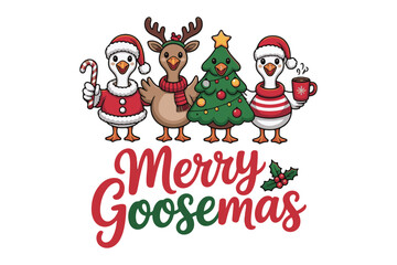 Merry goosemas holiday greeting with cute christmas characters and festive font for seasonal celebrations and gifts