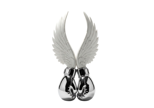 白い翼が生えたボクシンググローブのユニークなオブジェ, 力強さと自由の象徴, 創造的な表現