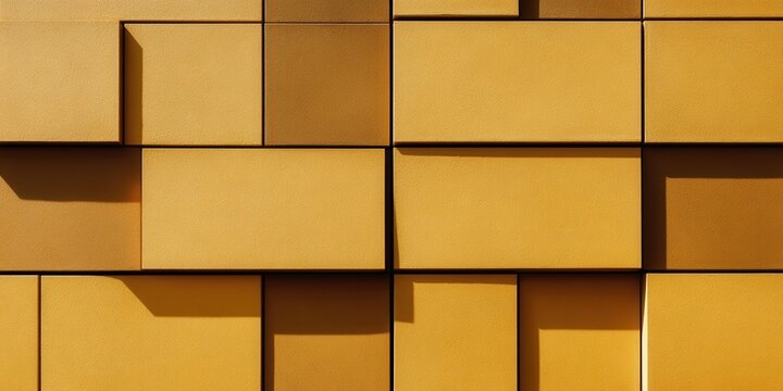 Abstract modern facade detail with geometric yellow panels and shadows