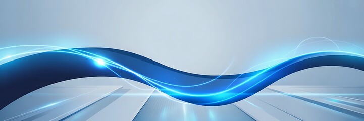 Abstract blue wave of light energy flowing through a digital landscape