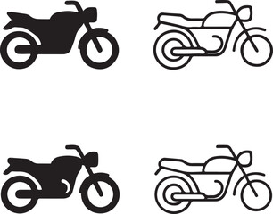 Fototapeta premium Isolated motorcycle icon set, black motorcycle vector, motorbike symbol, editable motorcycle icon, minimal solid black line outline design, two wheeler for road, travel, and speed