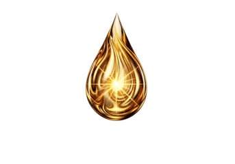 輝く黄金色の雫、暗闇に浮かぶ美しさ。オイル、液体、光沢、抽象的なイメージ。