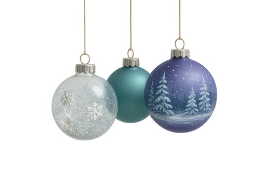 Christmas ornaments hanging, representing winter, holidays, and festive celebrations, transparent background - Powered by Adobe