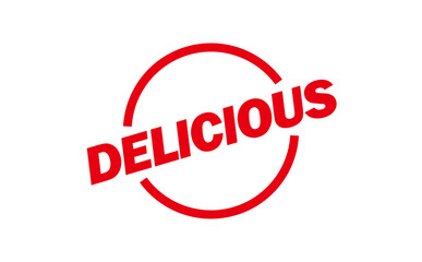 DELICIOUS - Red Rubber Stamp with text message DELICIOUS
