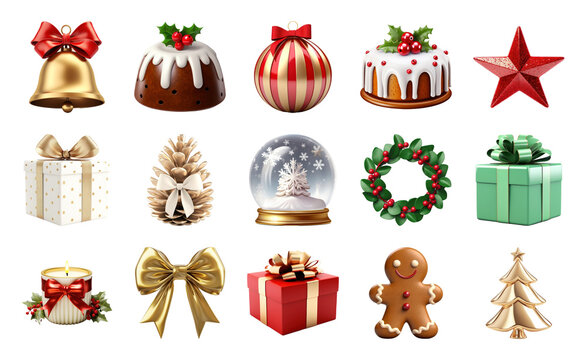 PNG Festive holiday decoration collection, element set on transparent background