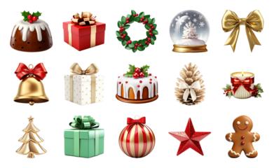 PNG Festive holiday decoration collection, element set on transparent background