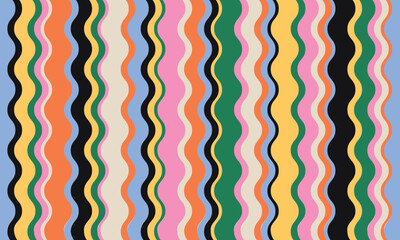 Groovy colorful background in retro 60-70s style. Abstract funky wavy design template