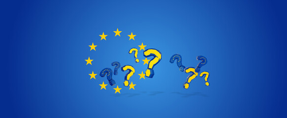 eu flag stars with question marks on a blue background