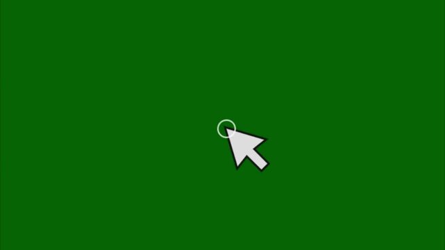 White Computer Mouse Cursor on Green Screen Chroma Key Background.  Cursor Execute Single Click Motion With Expanding Ring Glow Effect 4k